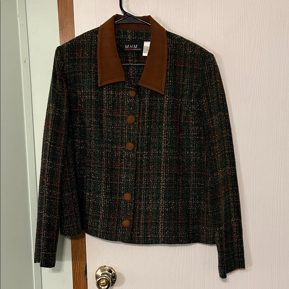 MHM Melissa Harper Vintage Women's Tweed Cropped Blazer - Brown and Green